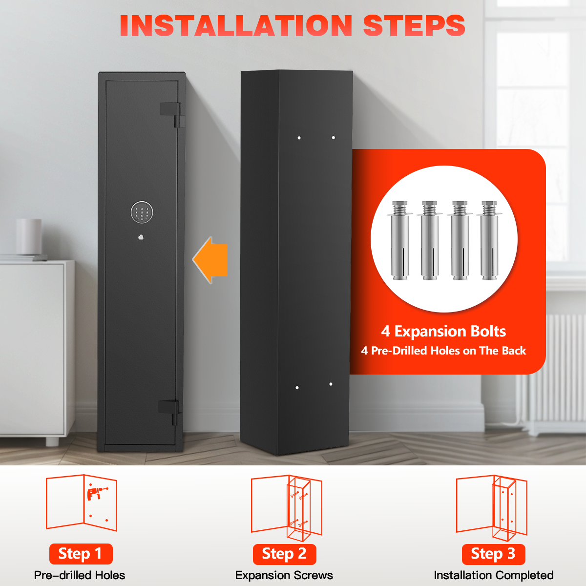 SYSENFO 2-4 Long Gun Safes, Gun Cabinets for Home Storage of Rifle and Pistols, Quick Access Rifle Safe with Alarm System & Gun Racks
