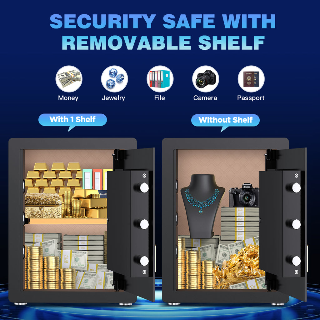 Gemaisil 3.5 Cuft Safe Box for Home & Office, Digital Keypad Home Security Safe With Fireproof Waterproof Bag & Adjustable Shelf(Black)