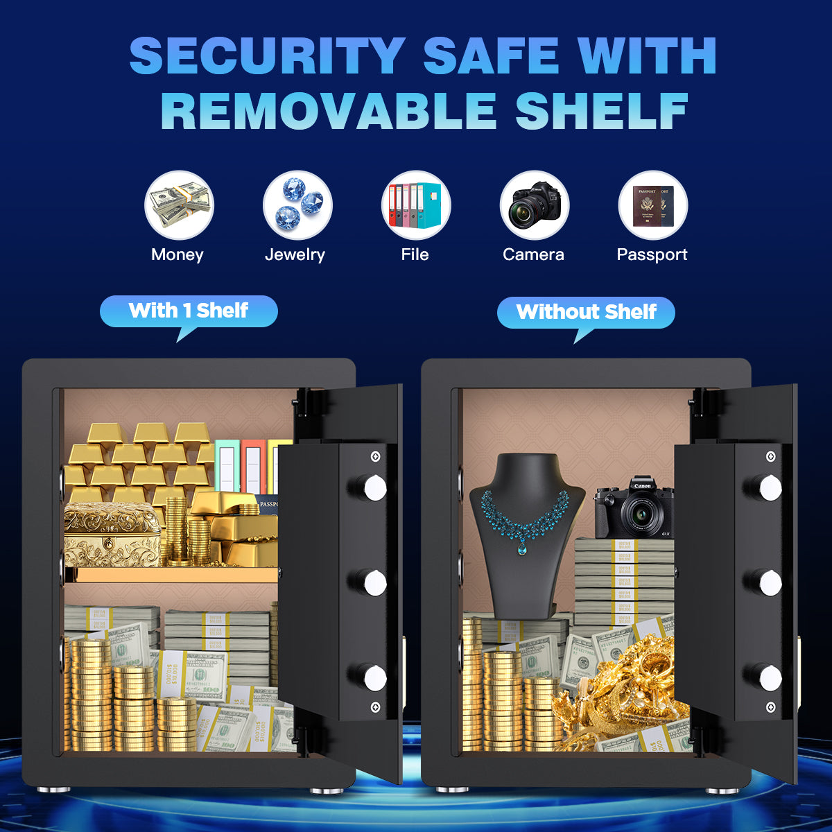 Gemaisil 3.5 Cuft Safe Box for Home & Office, Digital Keypad Home Security Safe With Fireproof Waterproof Bag & Adjustable Shelf(Black)