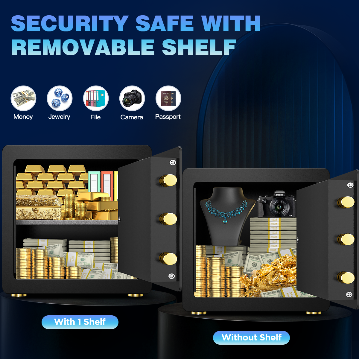 BESAFETY 2.5 Cuft Safe Box, Digital Keypad Home Security Safe With Fireproof Waterproof Bag & Adjustable Shelf
