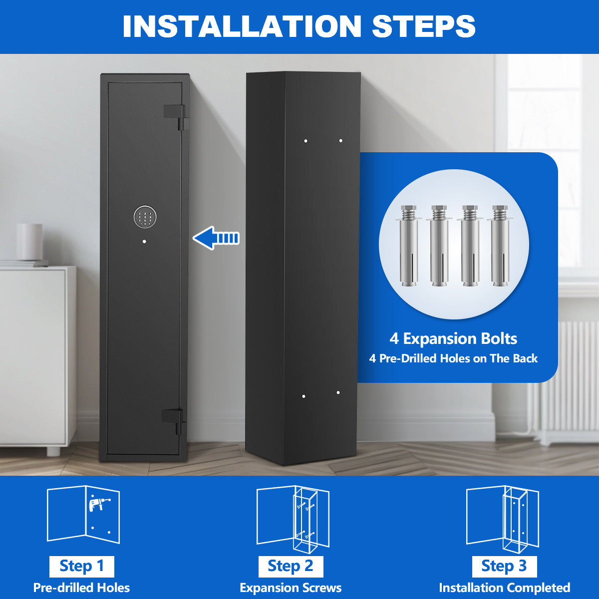 BESAFETY 2-4 Long Gun Safes, Gun Cabinets for Home Storage of Rifle and Pistols, Quick Access Rifle Safe with Alarm System & Gun Racks