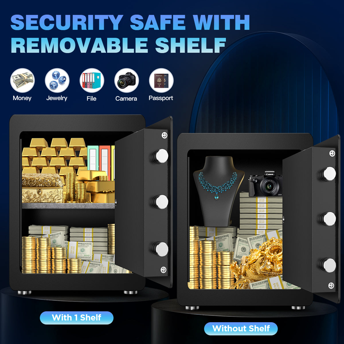 Gemaisil 2.5 Cuft Safe Box for Home, Electronic Safe with Digital Keypad, Safe with Fireproof Bag & Adjustable Shelf(Black)