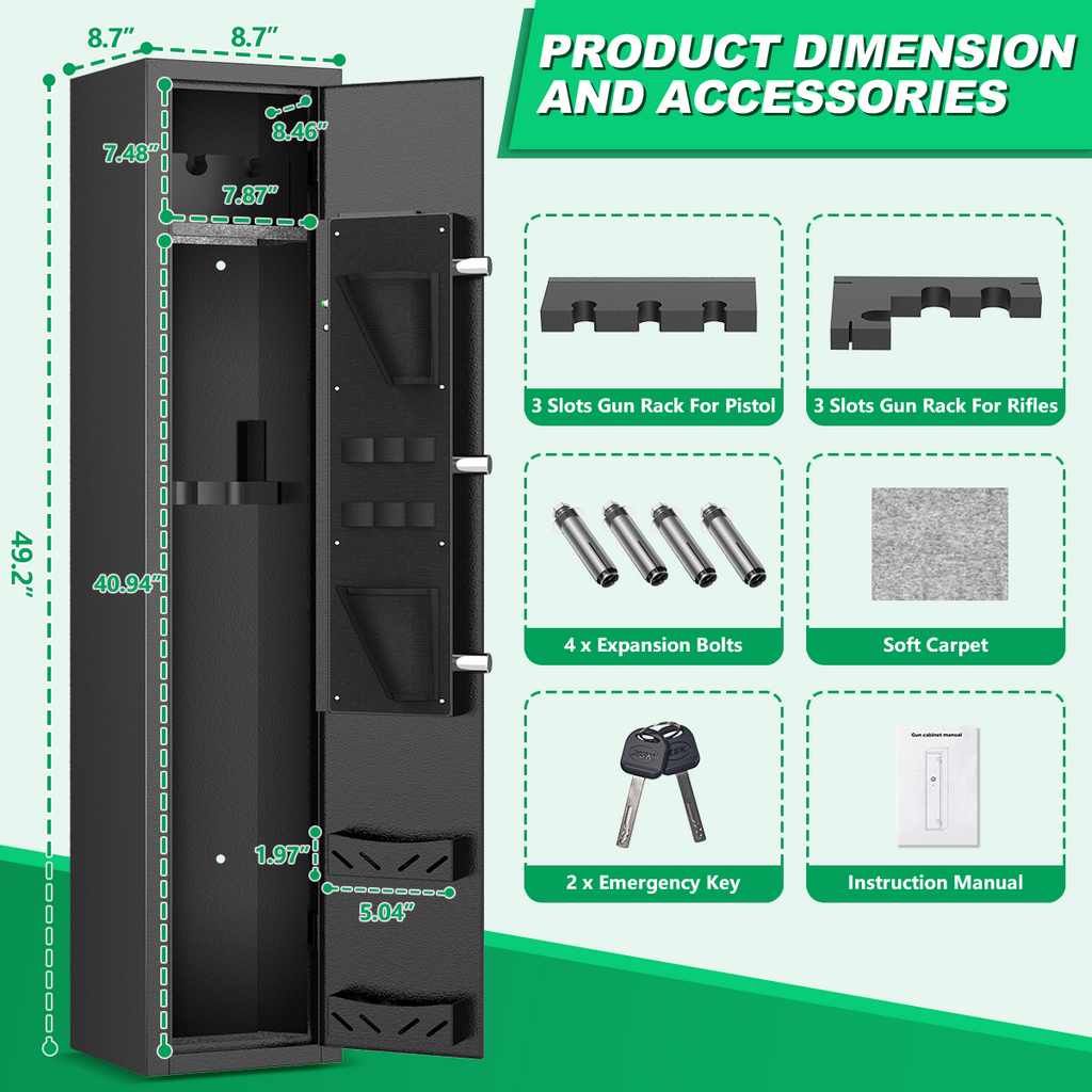 BESAFETY 2-4 Long Gun Safes, Gun Cabinets for Home Storage of Rifle and Pistols, Quick Access Rifle Safe with Alarm System & Gun Racks
