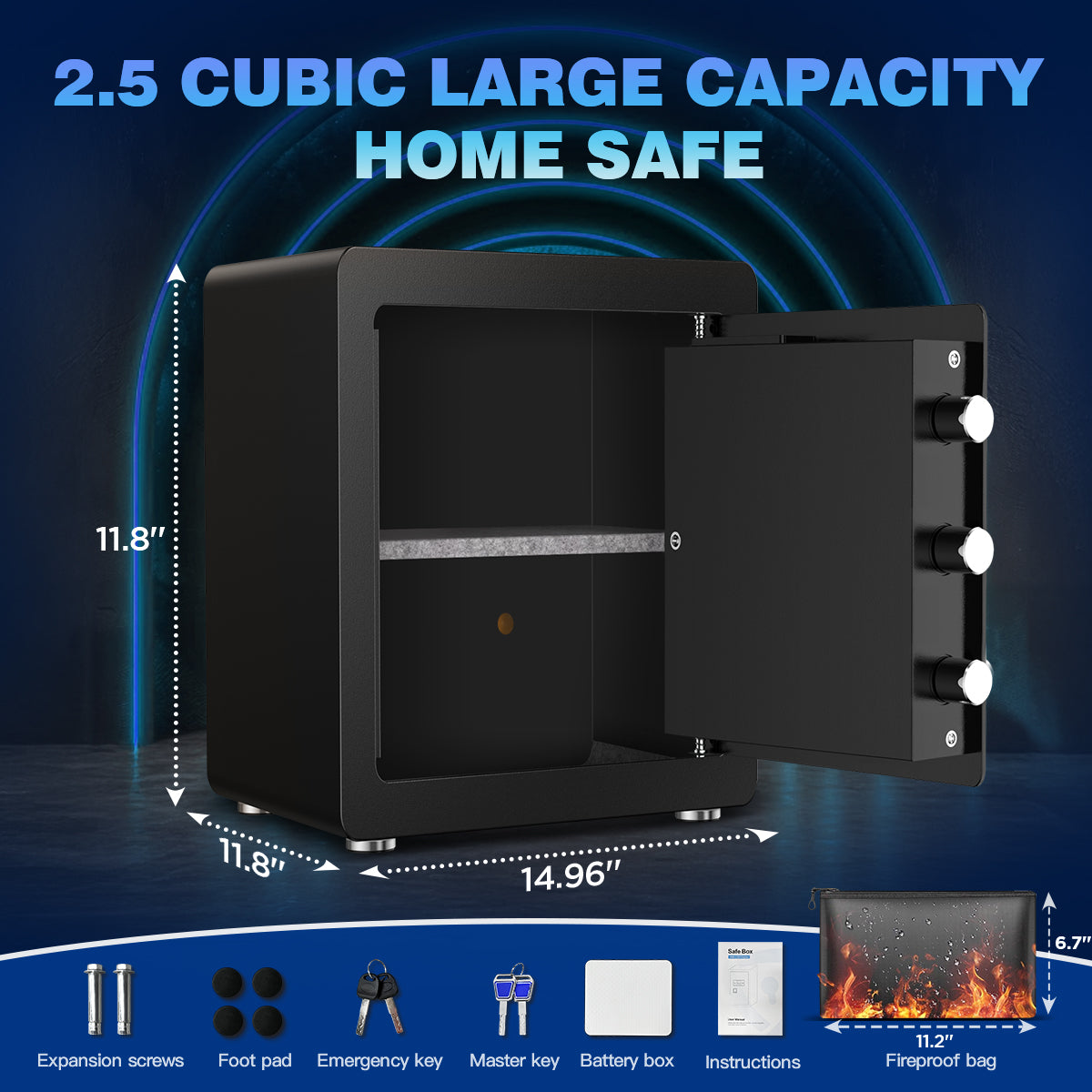 Gemaisil 2.5 Cuft Safe Box for Home, Electronic Safe with Digital Keypad, Safe with Fireproof Bag & Adjustable Shelf(Black)