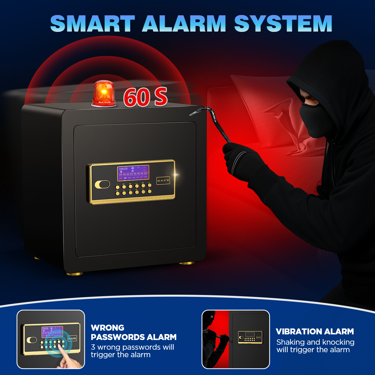 BESAFETY 2.5 Cuft Safe Box, Digital Keypad Home Security Safe With Fireproof Waterproof Bag & Adjustable Shelf