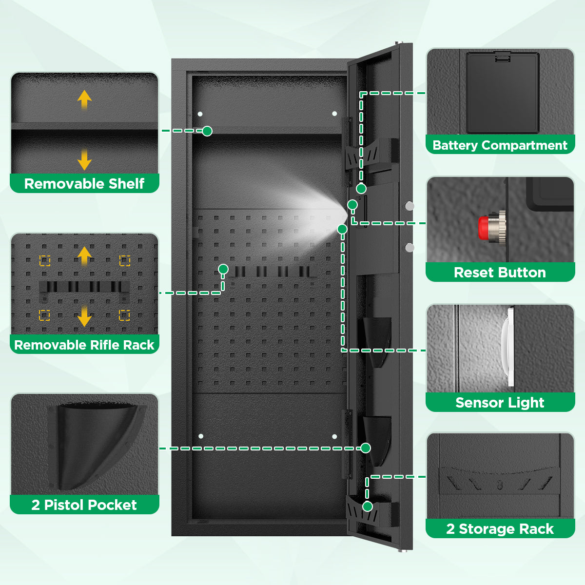 BESAFETY 12-15 Gun Cabinet, Quick Access Long Gun Safe for Home Rifles and Pistols, Large Unassembled Rifle Safe with Removable Shelves, Pegboard