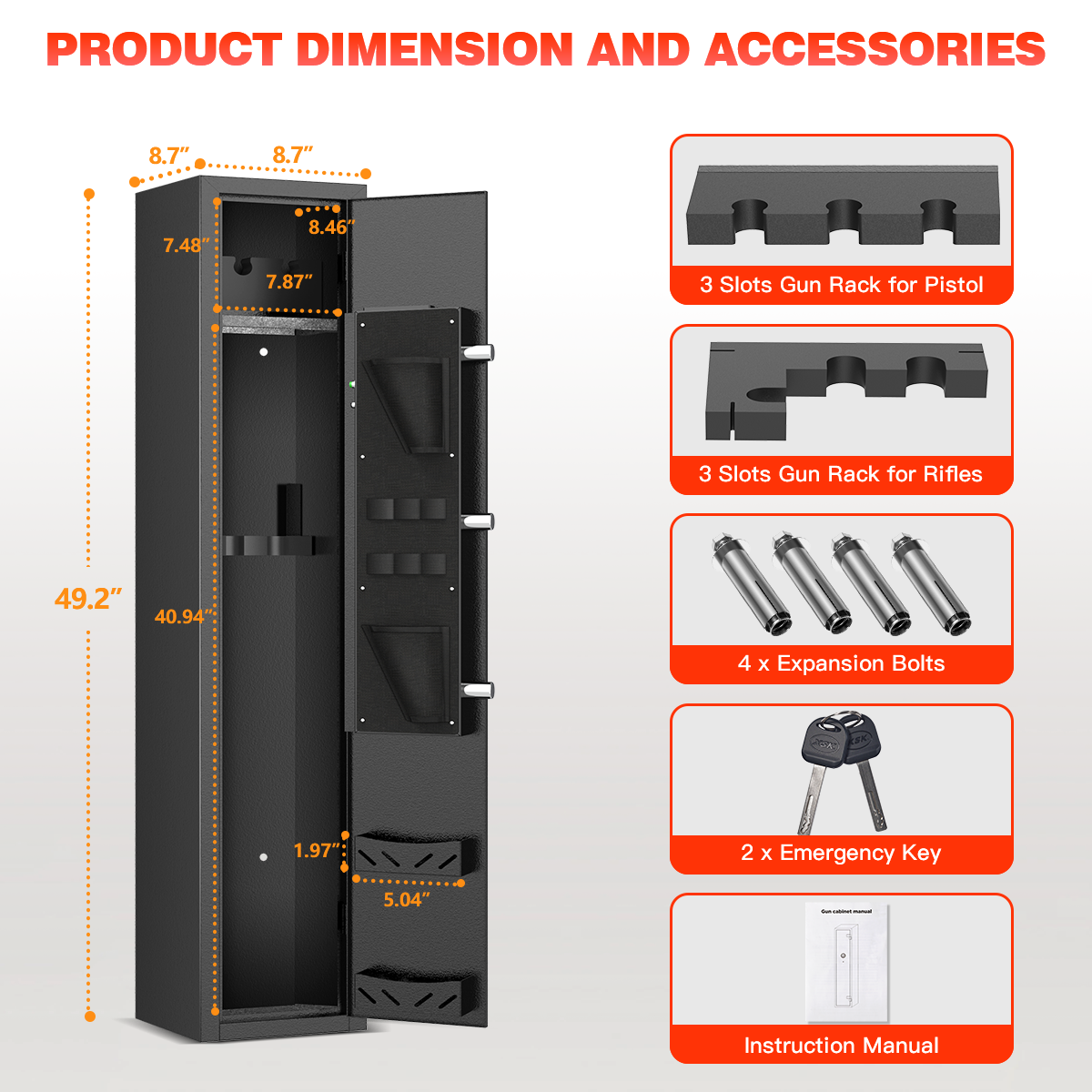 SYSENFO 2-4 Long Gun Safes, Quick Access Gun Cabinets with Alarm System & Gun Racks, Rifle & Pistol Security Cabinet for Home Storage