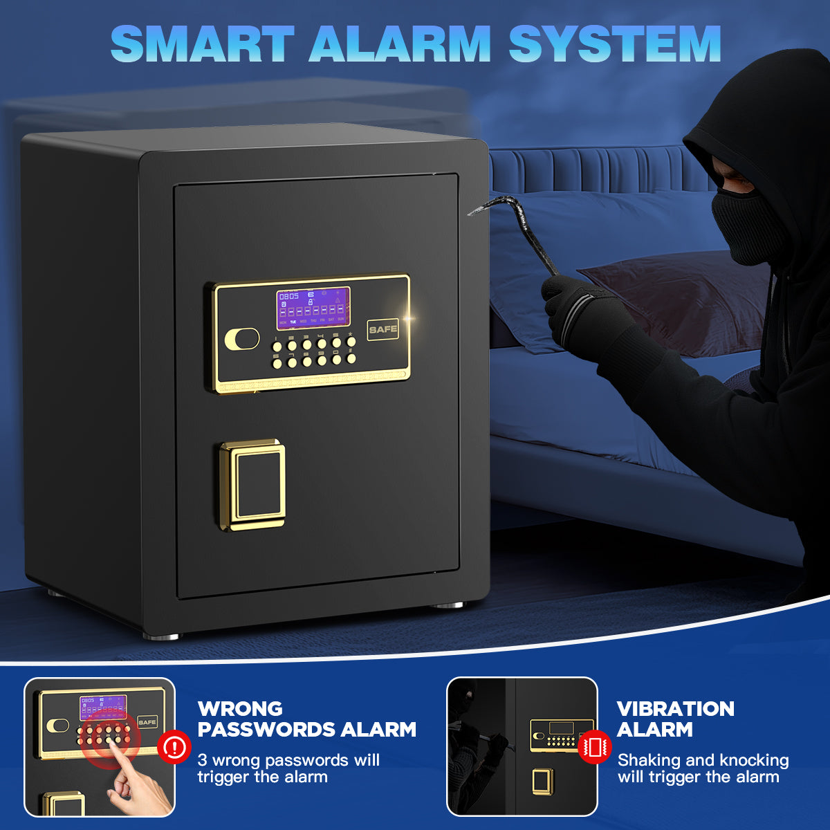 Gemaisil 3.5 Cuft Safe Box for Home & Office, Digital Keypad Home Security Safe With Fireproof Waterproof Bag & Adjustable Shelf(Black)