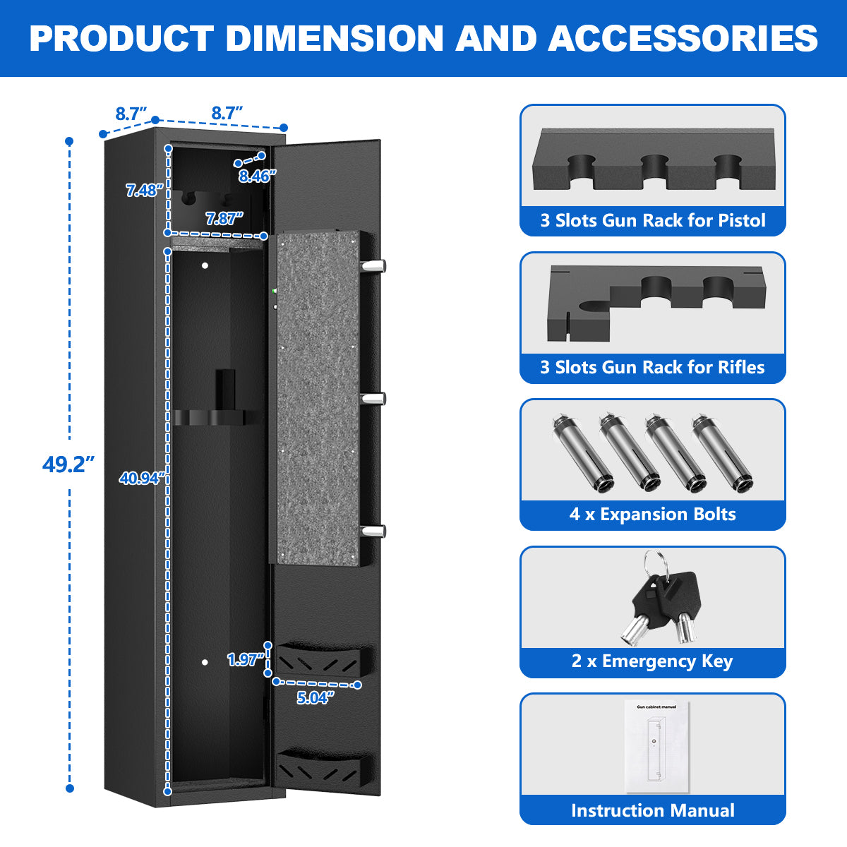 SYSENFO 2-4 Long Gun Safes, Quick Access Gun Cabinets with Alarm System & Gun Racks, Rifle & Pistol Security Cabinet for Home Storage