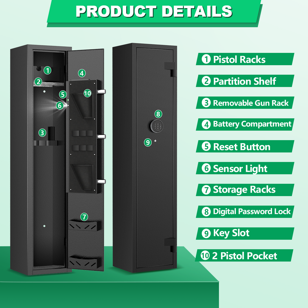 BESAFETY 2-4 Long Gun Safes, Gun Cabinets for Home Storage of Rifle and Pistols, Quick Access Rifle Safe with Alarm System & Gun Racks
