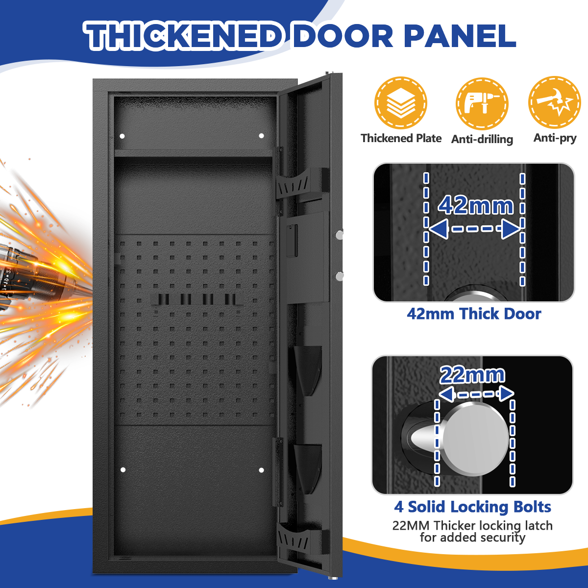 SYSENFO 12-15 Gun Cabinet, Quick Access Long Gun Safe for Home Rifles and Pistols, Large Unassembled Rifle Safe with Removable Shelves, Digital Keypad, Pegboard