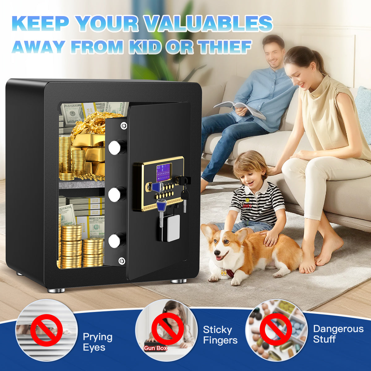 Gemaisil 2.5 Cuft Safe Box for Home, Electronic Safe with Digital Keypad, Safe with Fireproof Bag & Adjustable Shelf(Black)