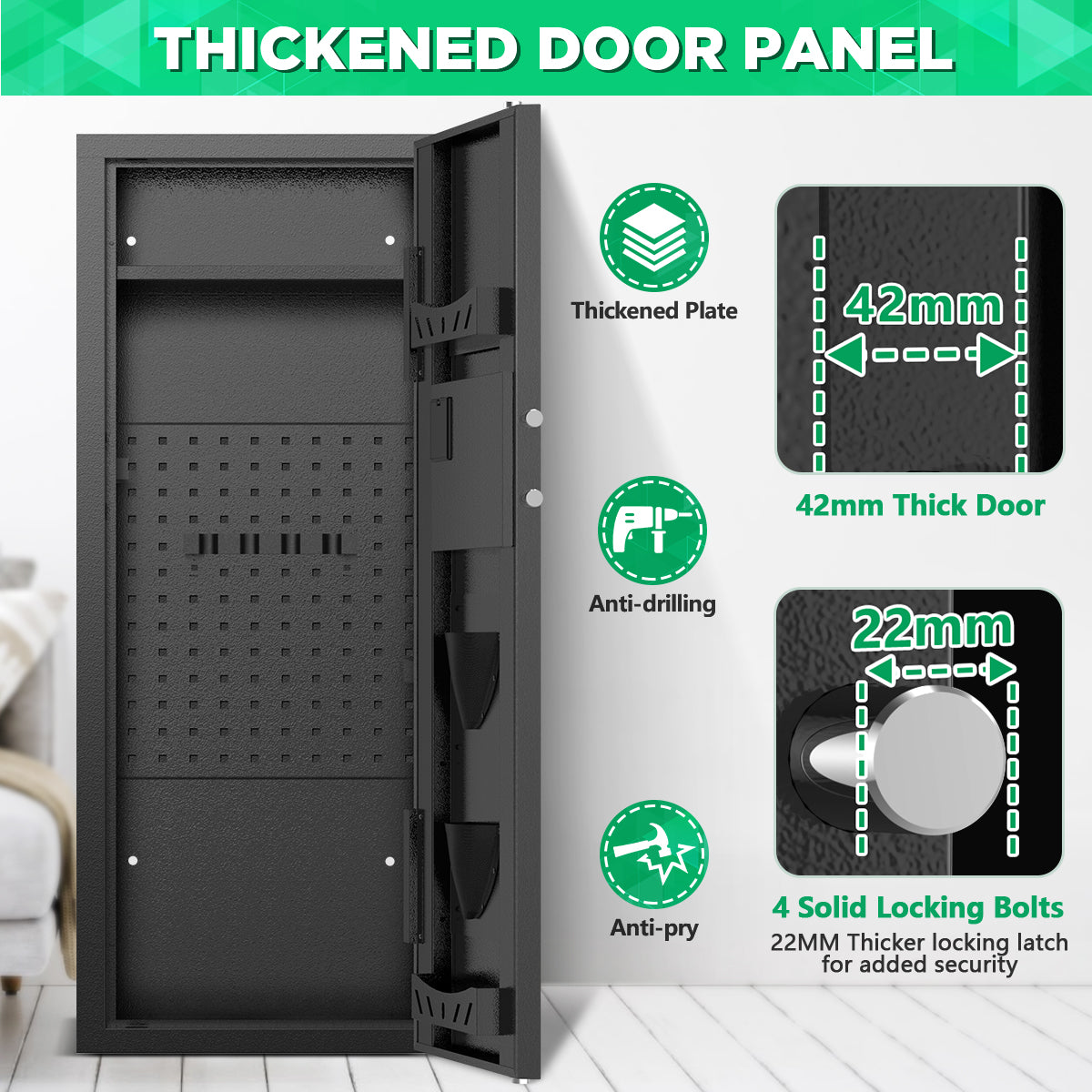 BESAFETY 12-15 Gun Cabinet, Quick Access Long Gun Safe for Home Rifles and Pistols, Large Unassembled Rifle Safe with Removable Shelves, Pegboard