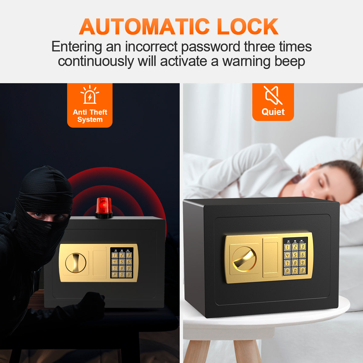 TNTANTS Electronic Digital Safe Box, 0.5 Cubic Feet Home Security Box for Office Hotel Business, Lock Box with Key Keypad for Cash Jewelry Black