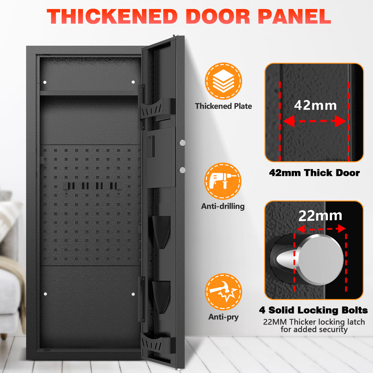 SYSENFO 12-15 Gun Cabinet, Quick Access Long Gun Safe for Home Rifles and Pistols, Large Unassembled Rifle Safe with Removable Shelves, Digital Keypad, Pegboard