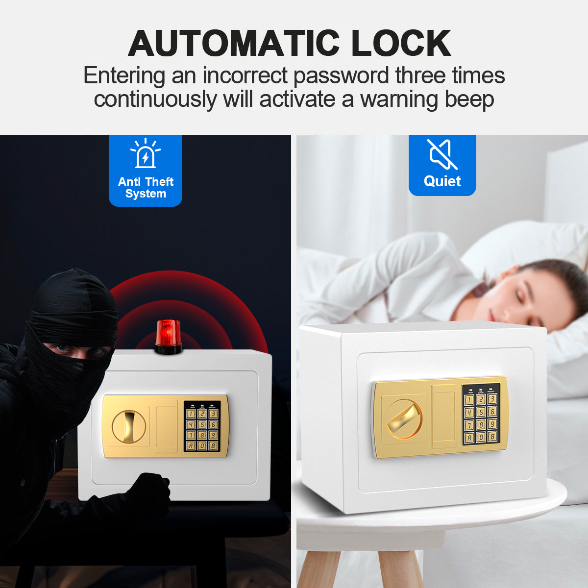 TNTANTS Electronic Digital Safe Box, 0.5 Cubic Feet Home Security Box for Office Hotel Business, Lock Box with Key Keypad for Cash Jewelry White