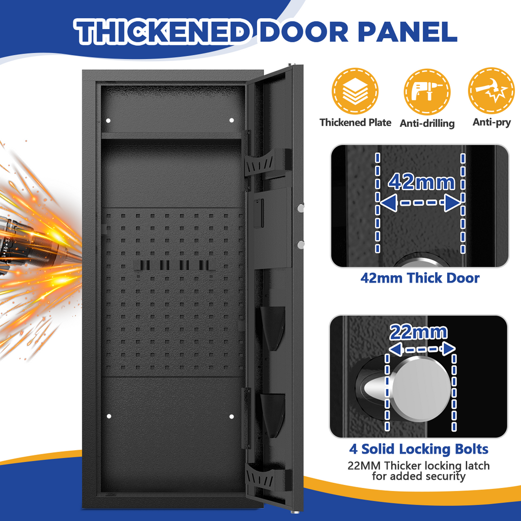 RYCUZO 12-15 Gun Cabinet, Quick Access Long Gun Safe for Home Rifles and Pistols, Large Unassembled Rifle Safe with Removable Shelves, Digital Keypad, Pegboard