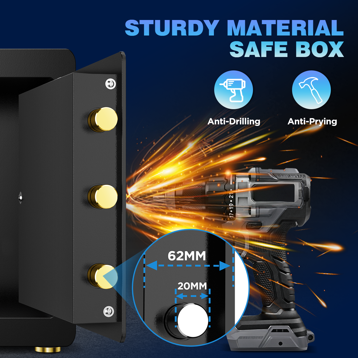 SYSENFO 2.5 Cuft Safe Box, Digital Keypad Home Security Safe With Fireproof Waterproof Bag & Adjustable Shelf