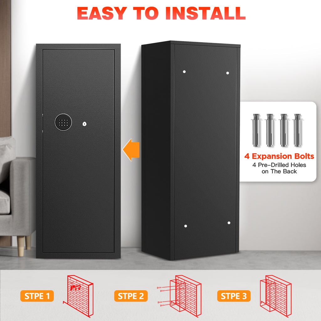SYSENFO 12-15 Gun Cabinet, Quick Access Long Gun Safe for Home Rifles and Pistols, Large Unassembled Rifle Safe with Removable Shelves, Digital Keypad, Pegboard