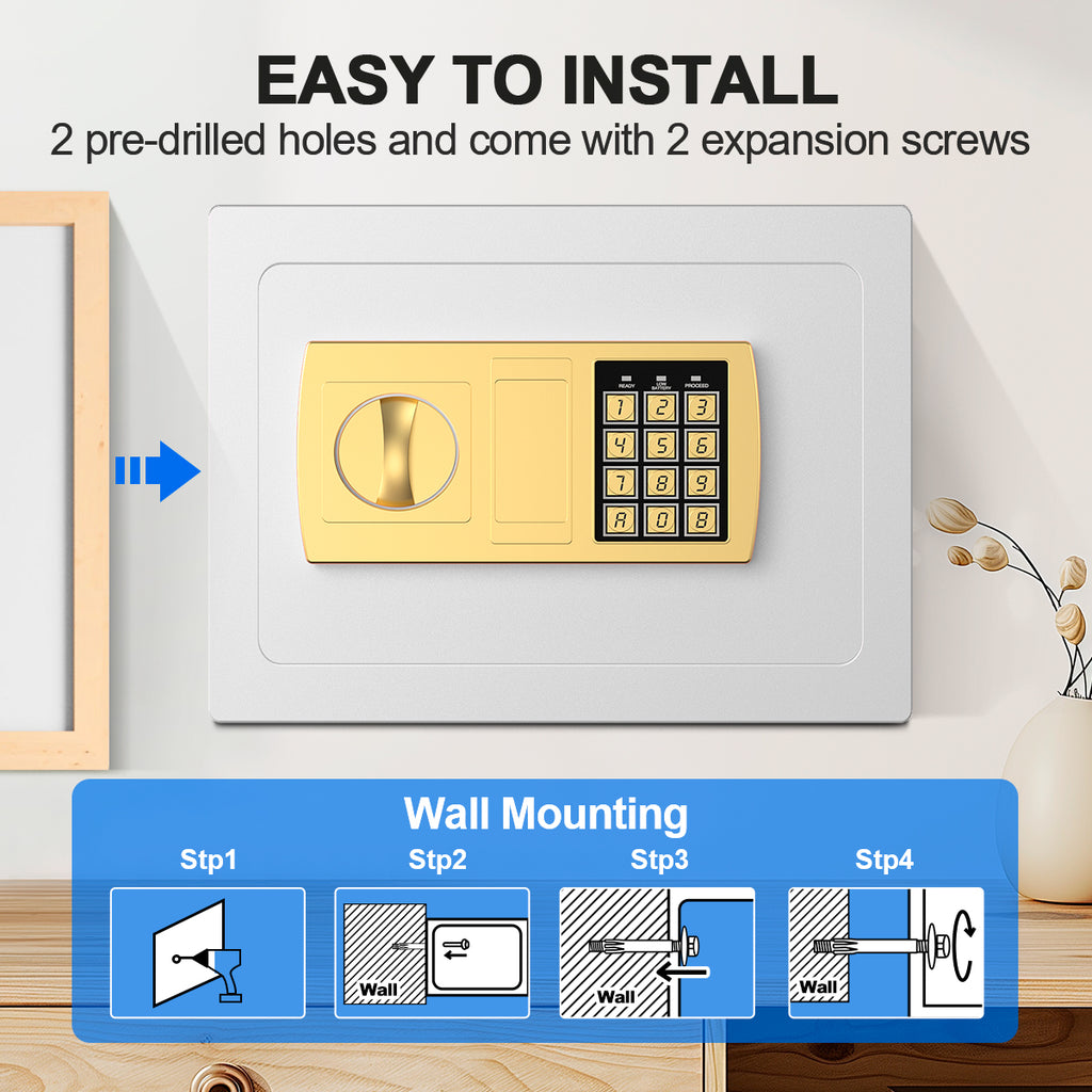 TNTANTS Electronic Digital Safe Box, 0.5 Cubic Feet Home Security Box for Office Hotel Business, Lock Box with Key Keypad for Cash Jewelry White