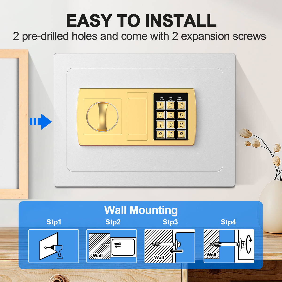 TNTANTS Electronic Digital Safe Box, 0.5 Cubic Feet Home Security Box for Office Hotel Business, Lock Box with Key Keypad for Cash Jewelry White