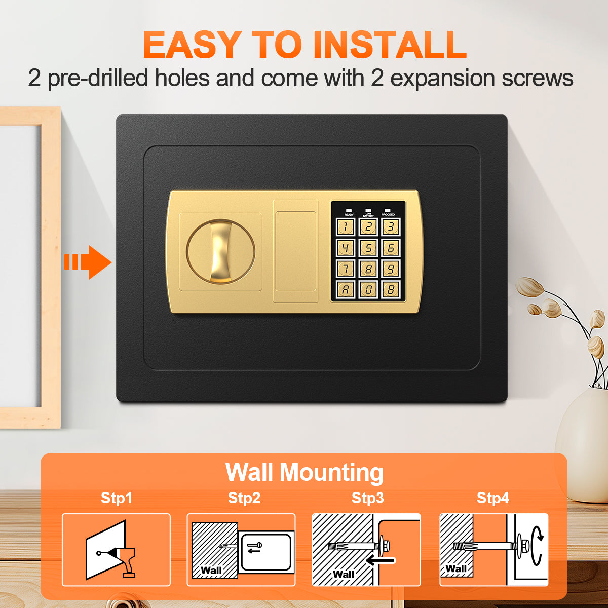 TNTANTS Electronic Digital Safe Box, 0.5 Cubic Feet Home Security Box for Office Hotel Business, Lock Box with Key Keypad for Cash Jewelry Black