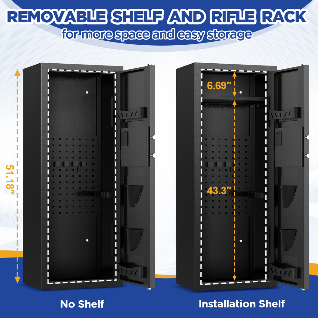 SYSENFO 12-15 Gun Cabinet, Quick Access Long Gun Safe for Home Rifles and Pistols, Large Unassembled Rifle Safe with Removable Shelves, Digital Keypad, Pegboard