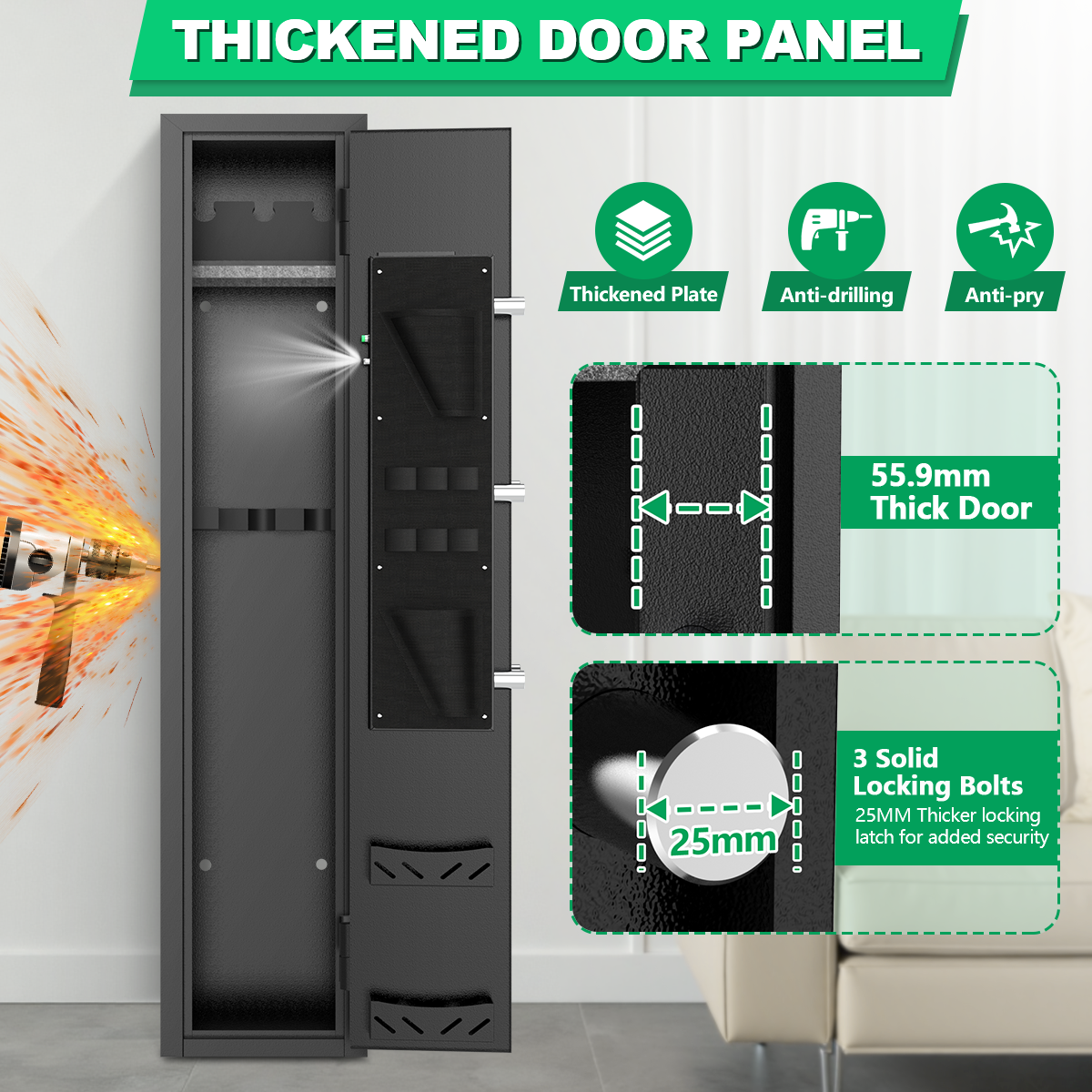 BESAFETY 2-4 Long Gun Safes, Gun Cabinets for Home Storage of Rifle and Pistols, Quick Access Rifle Safe with Alarm System & Gun Racks