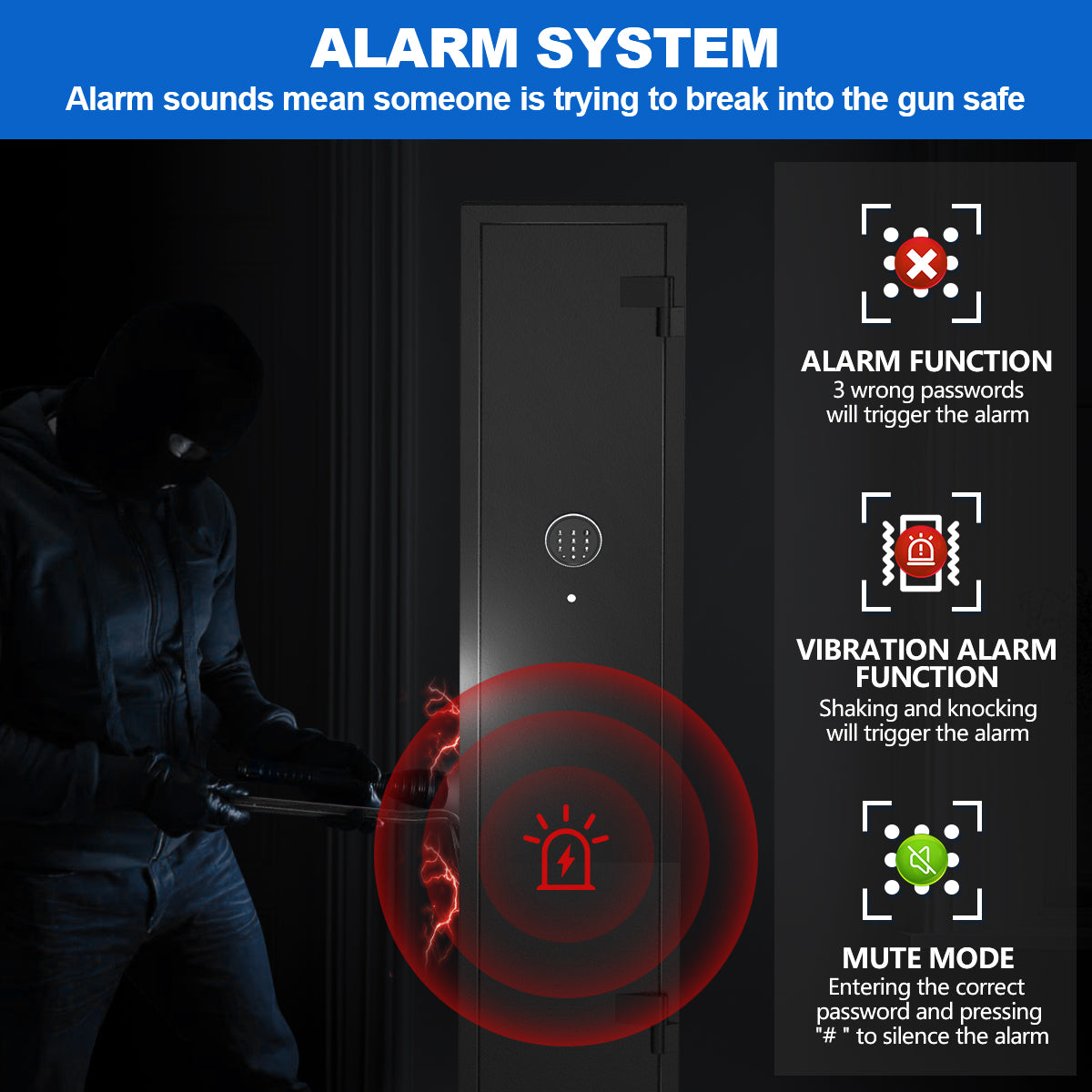 SYSENFO 2-4 Long Gun Safes, Quick Access Gun Cabinets with Alarm System & Gun Racks, Rifle & Pistol Security Cabinet for Home Storage