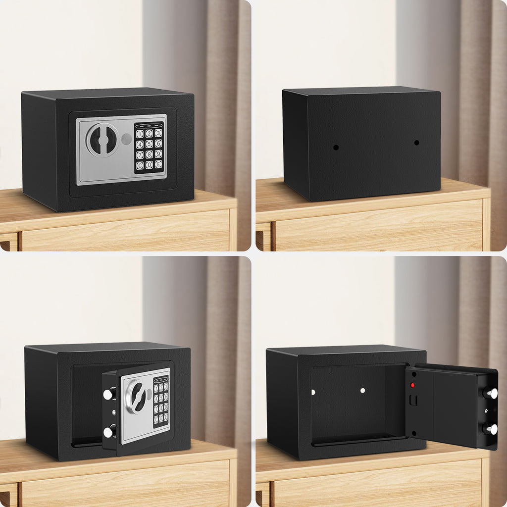 TNTANTS Electronic Digital Safe Box, 0.25 Cubic Feet Home Security Box for Office Hotel Business, Lock Box with Key Keypad for Cash Jewelry Black