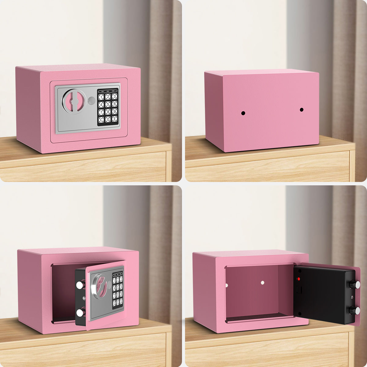 TNTANTS Electronic Digital Safe Box, 0.25 Cubic Feet Home Security Box for Office Hotel Business, Lock Box with Key Keypad for Cash Jewelry Pink
