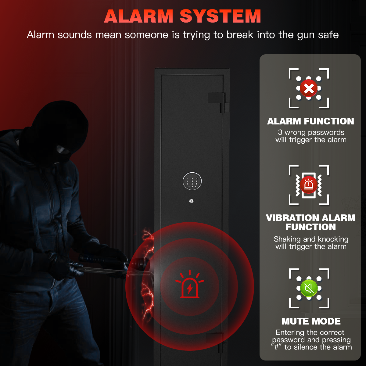 SYSENFO 2-4 Long Gun Safes, Quick Access Gun Cabinets with Alarm System & Gun Racks, Rifle & Pistol Security Cabinet for Home Storage