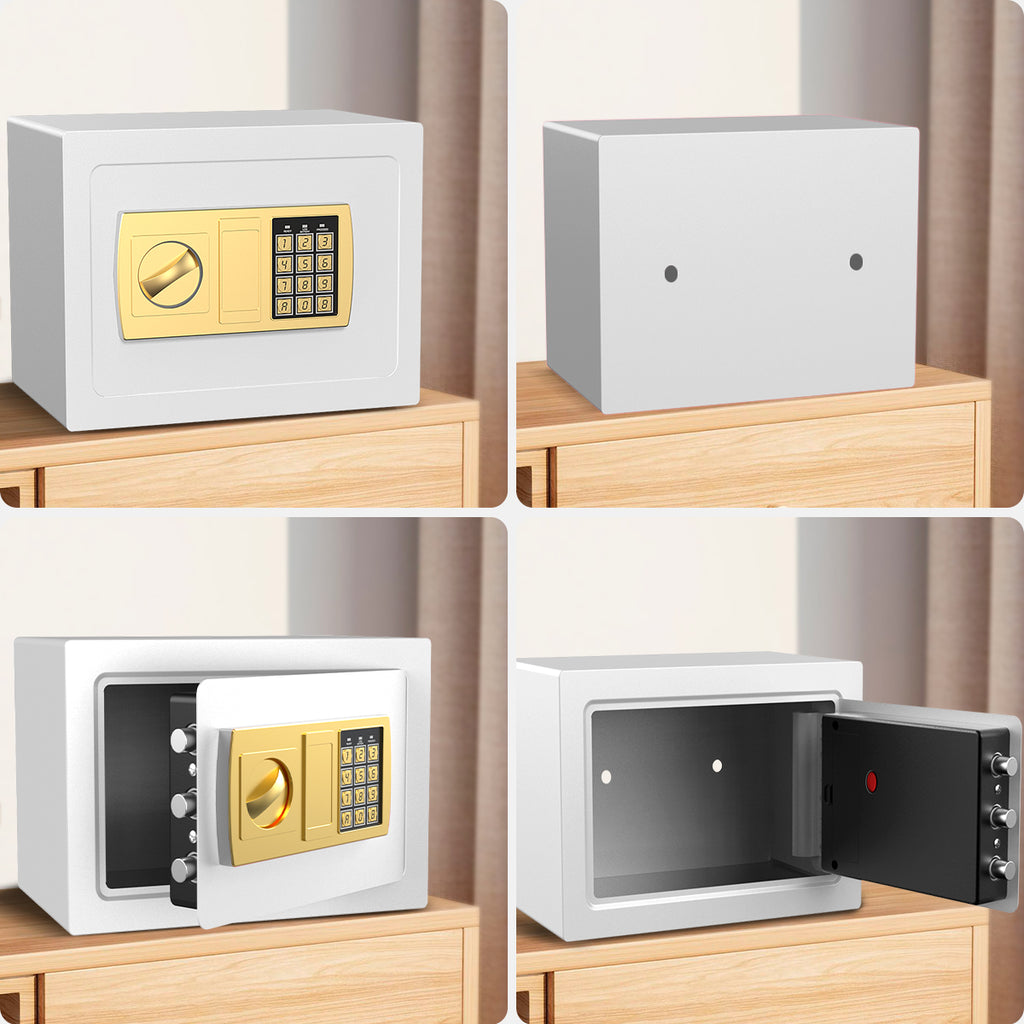 TNTANTS Electronic Digital Safe Box, 0.5 Cubic Feet Home Security Box for Office Hotel Business, Lock Box with Key Keypad for Cash Jewelry White
