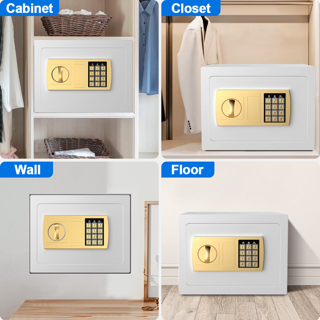 TNTANTS Electronic Digital Safe Box, 0.5 Cubic Feet Home Security Box for Office Hotel Business, Lock Box with Key Keypad for Cash Jewelry White