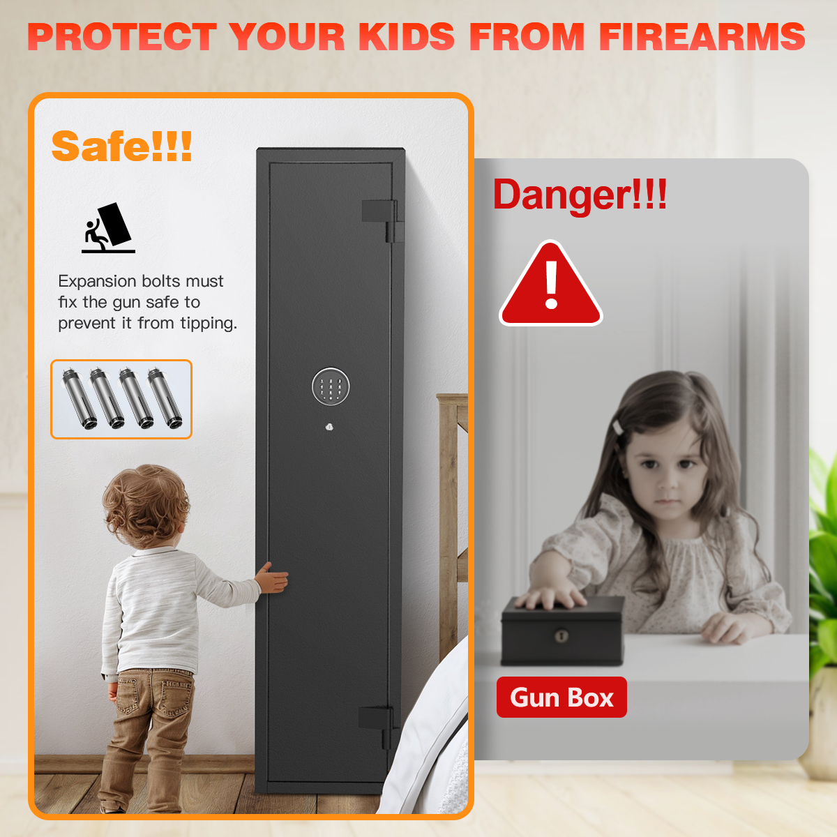 SYSENFO 2-4 Long Gun Safes, Gun Cabinets for Home Storage of Rifle and Pistols, Quick Access Rifle Safe with Alarm System & Gun Racks