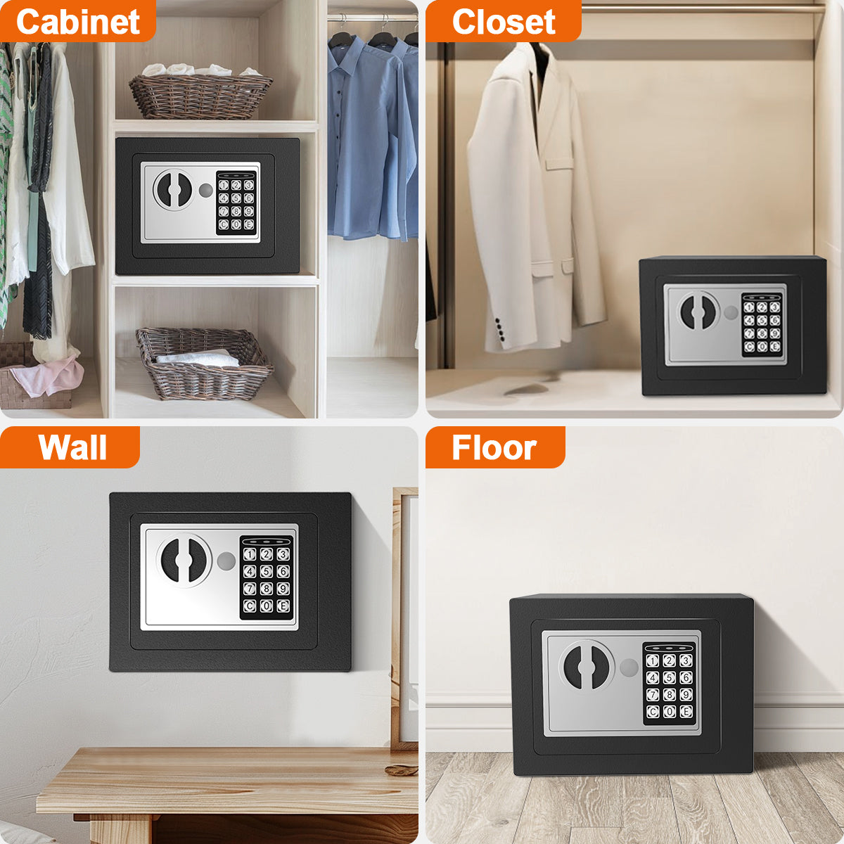 TNTANTS Electronic Digital Safe Box, 0.25 Cubic Feet Home Security Box for Office Hotel Business, Lock Box with Key Keypad for Cash Jewelry Black