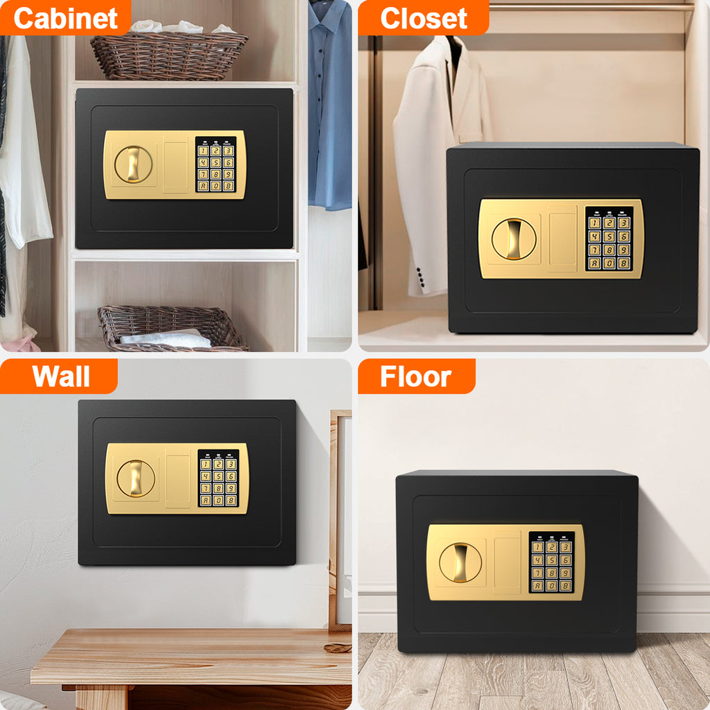 TNTANTS Electronic Digital Safe Box, 0.5 Cubic Feet Home Security Box for Office Hotel Business, Lock Box with Key Keypad for Cash Jewelry Black