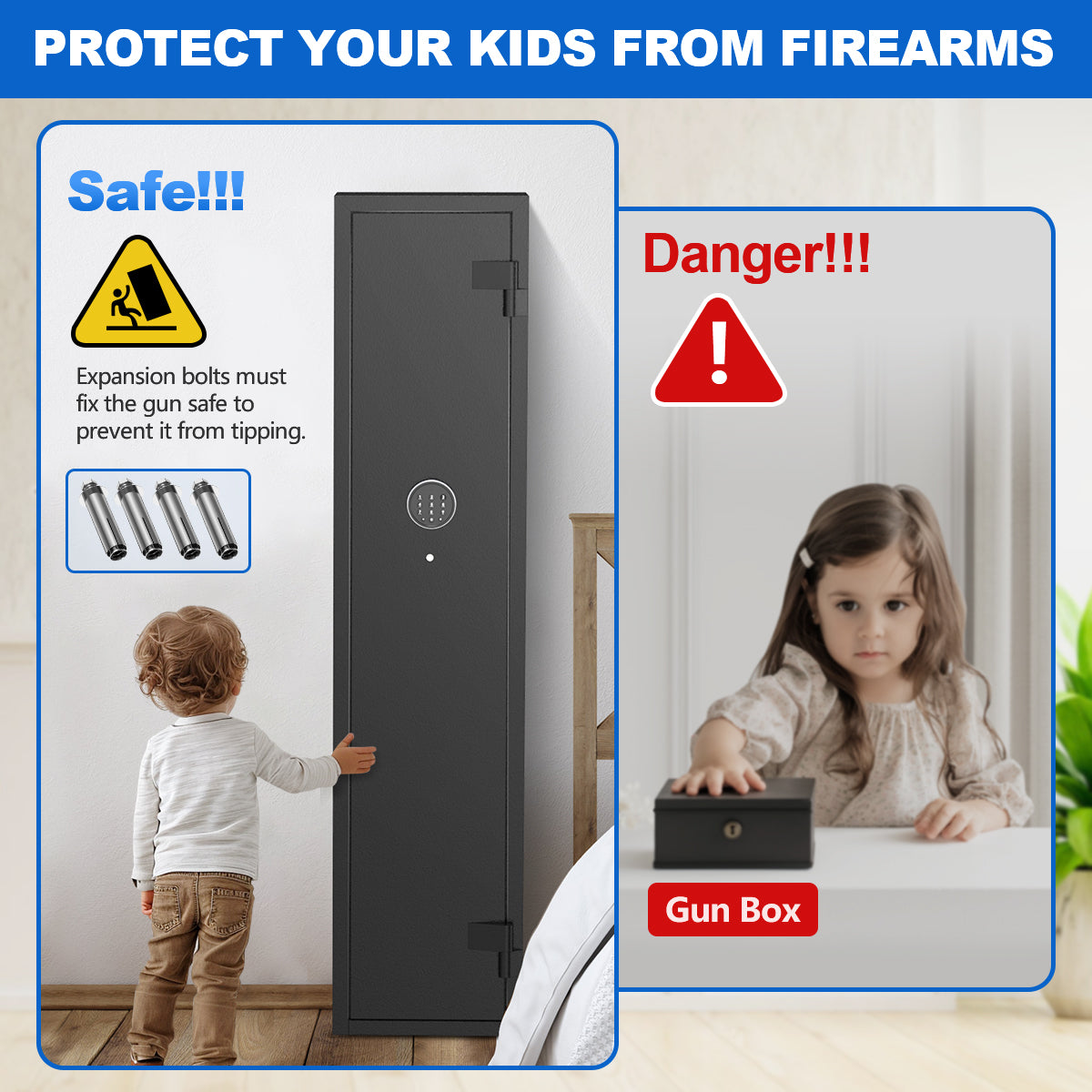 SYSENFO 2-4 Long Gun Safes, Quick Access Gun Cabinets with Alarm System & Gun Racks, Rifle & Pistol Security Cabinet for Home Storage