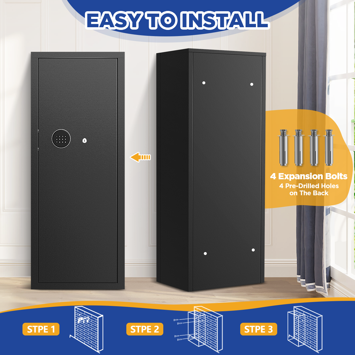 SYSENFO 12-15 Gun Cabinet, Quick Access Long Gun Safe for Home Rifles and Pistols, Large Unassembled Rifle Safe with Removable Shelves, Digital Keypad, Pegboard