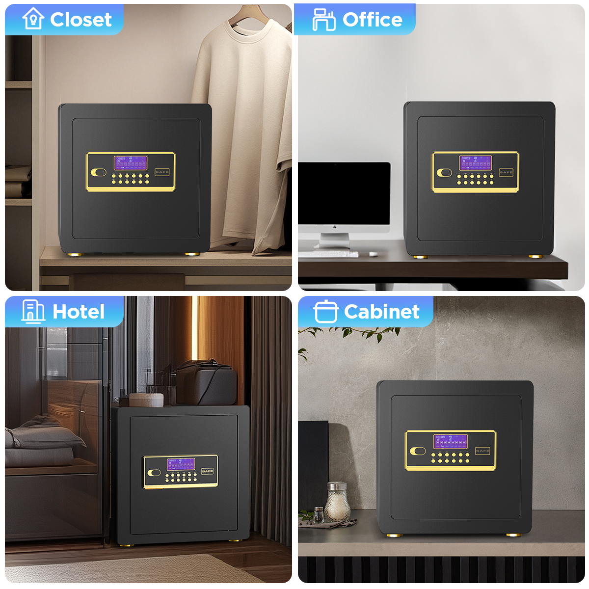 BESAFETY 2.5 Cuft Safe Box, Digital Keypad Home Security Safe With Fireproof Waterproof Bag & Adjustable Shelf