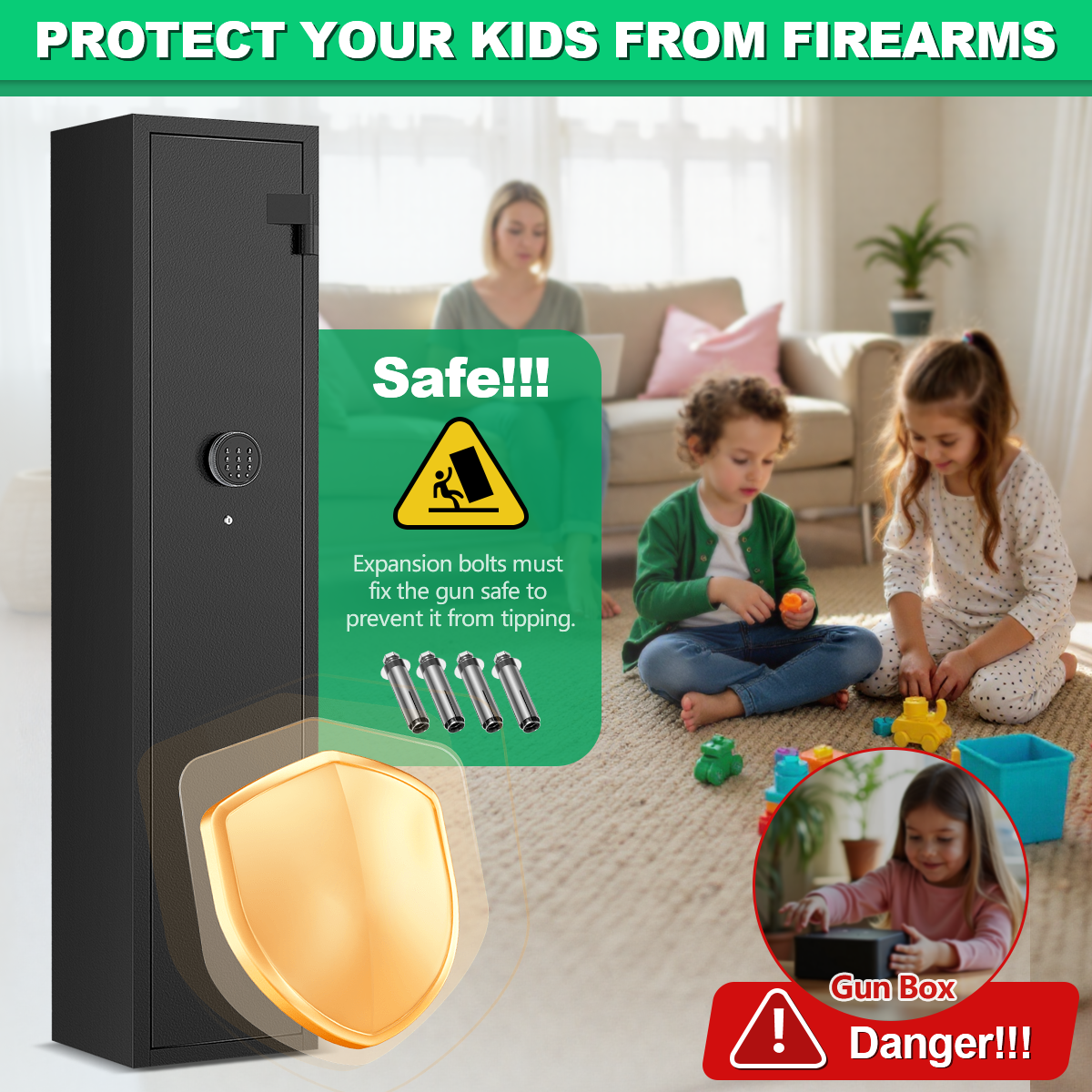 BESAFETY 2-4 Long Gun Safes, Gun Cabinets for Home Storage of Rifle and Pistols, Quick Access Rifle Safe with Alarm System & Gun Racks