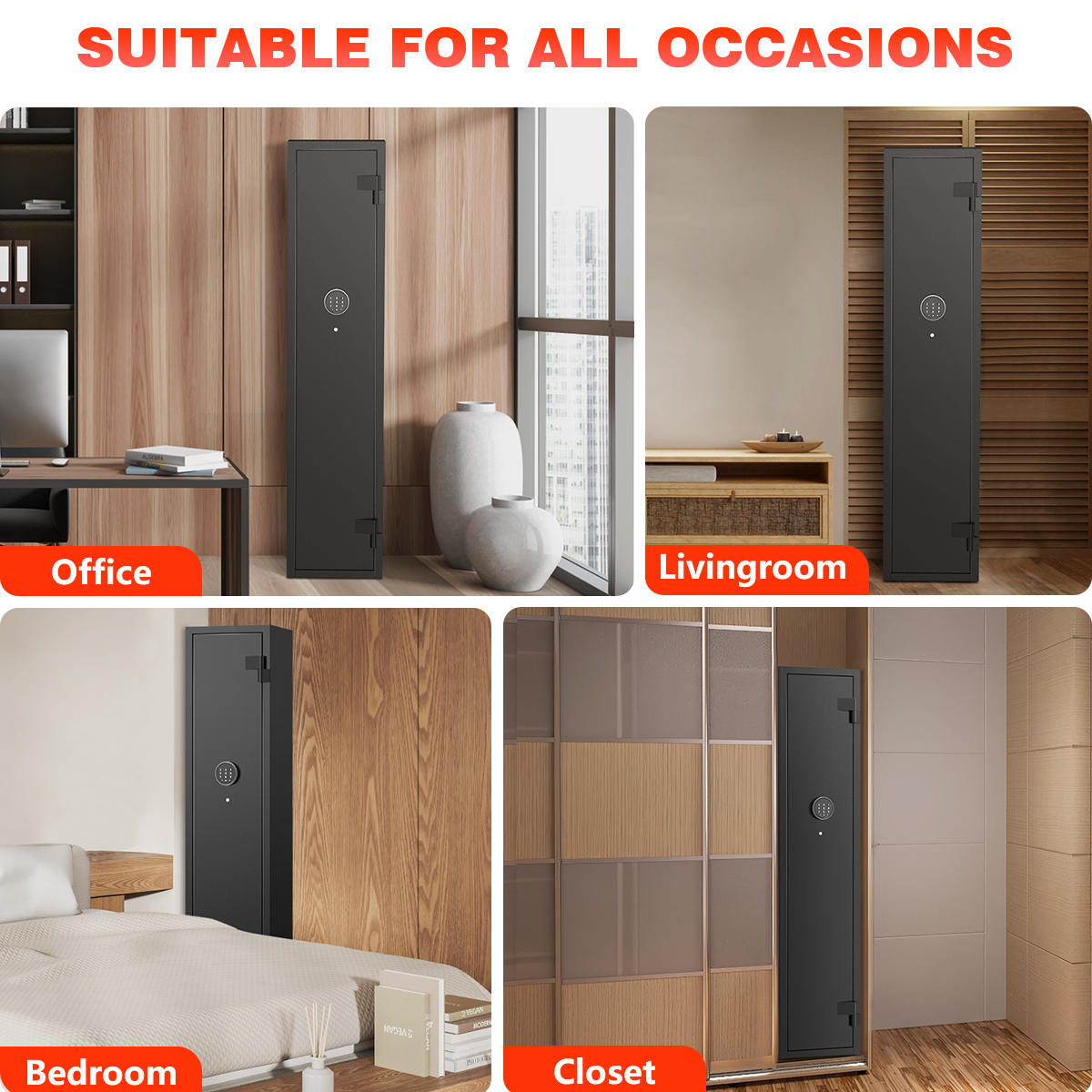 SYSENFO 2-4 Long Gun Safes, Gun Cabinets for Home Storage of Rifle and Pistols, Quick Access Rifle Safe with Alarm System & Gun Racks