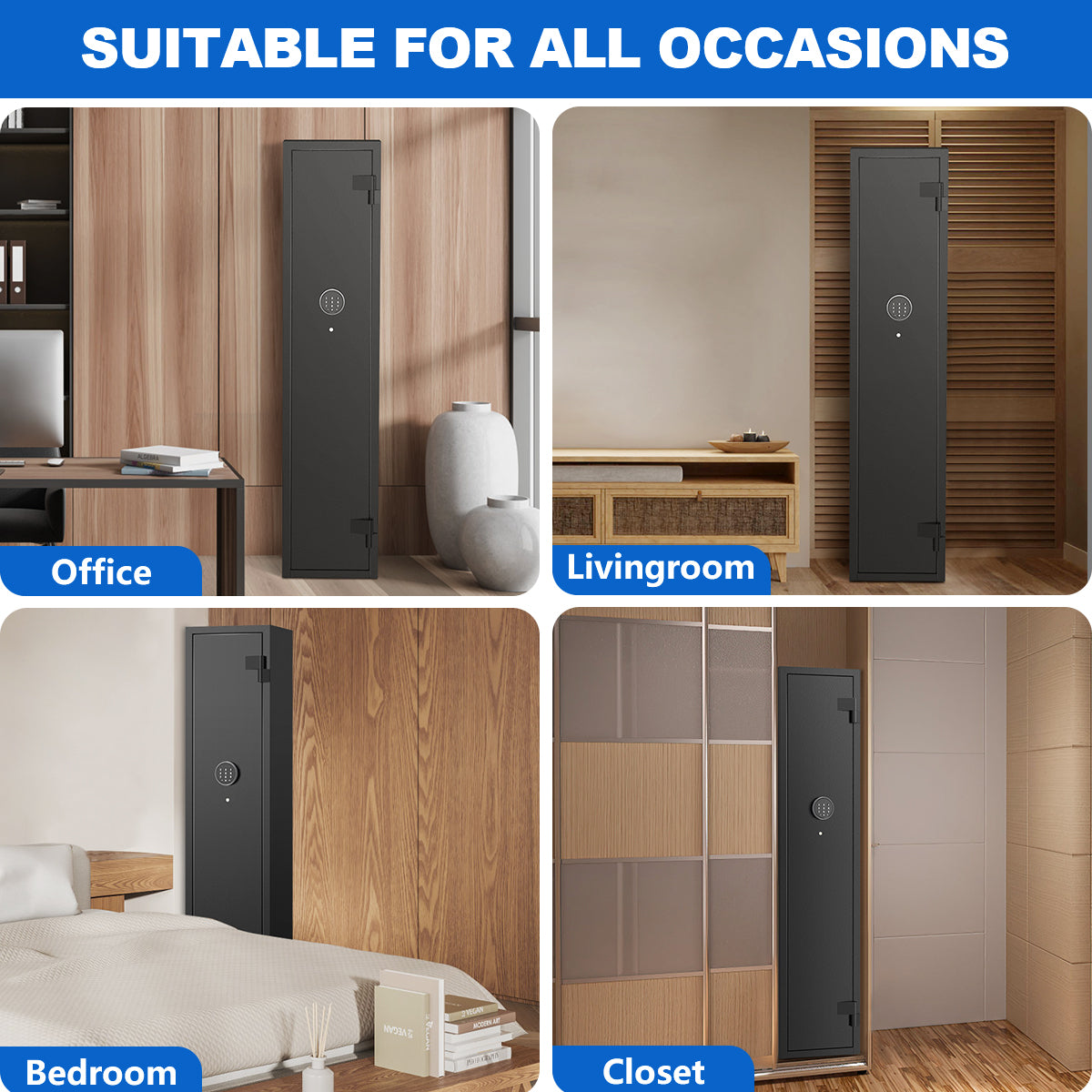 SYSENFO 2-4 Long Gun Safes, Quick Access Gun Cabinets with Alarm System & Gun Racks, Rifle & Pistol Security Cabinet for Home Storage