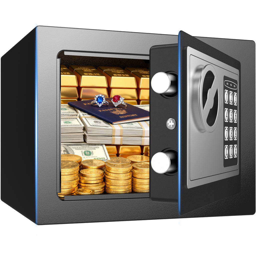 TNTANTS Electronic Digital Safe Box, 0.25 Cubic Feet Home Security Box for Office Hotel Business, Lock Box with Key Keypad for Cash Jewelry Black