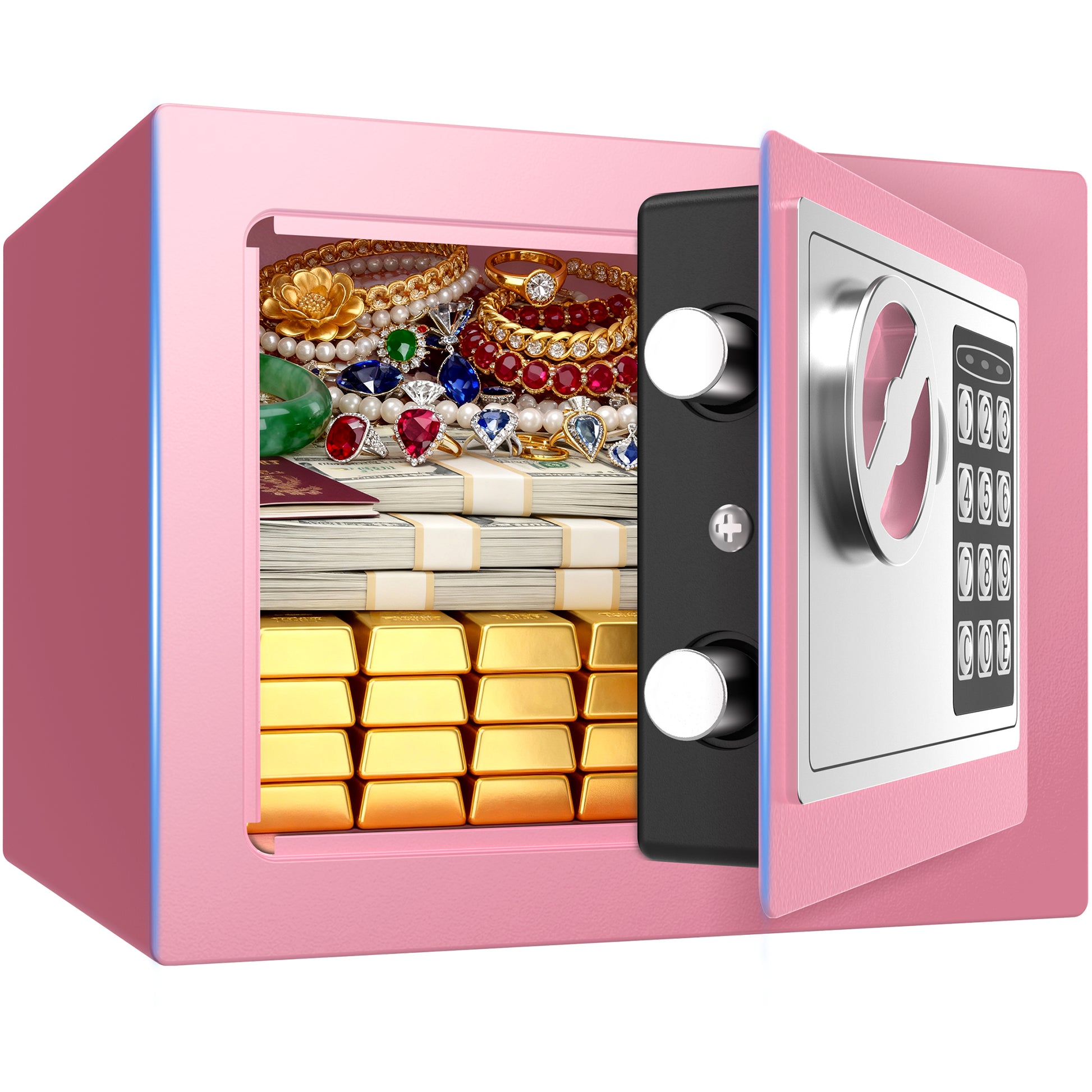 TNTANTS Electronic Digital Safe Box, 0.25 Cubic Feet Home Security Box for Office Hotel Business, Lock Box with Key Keypad for Cash Jewelry Pink