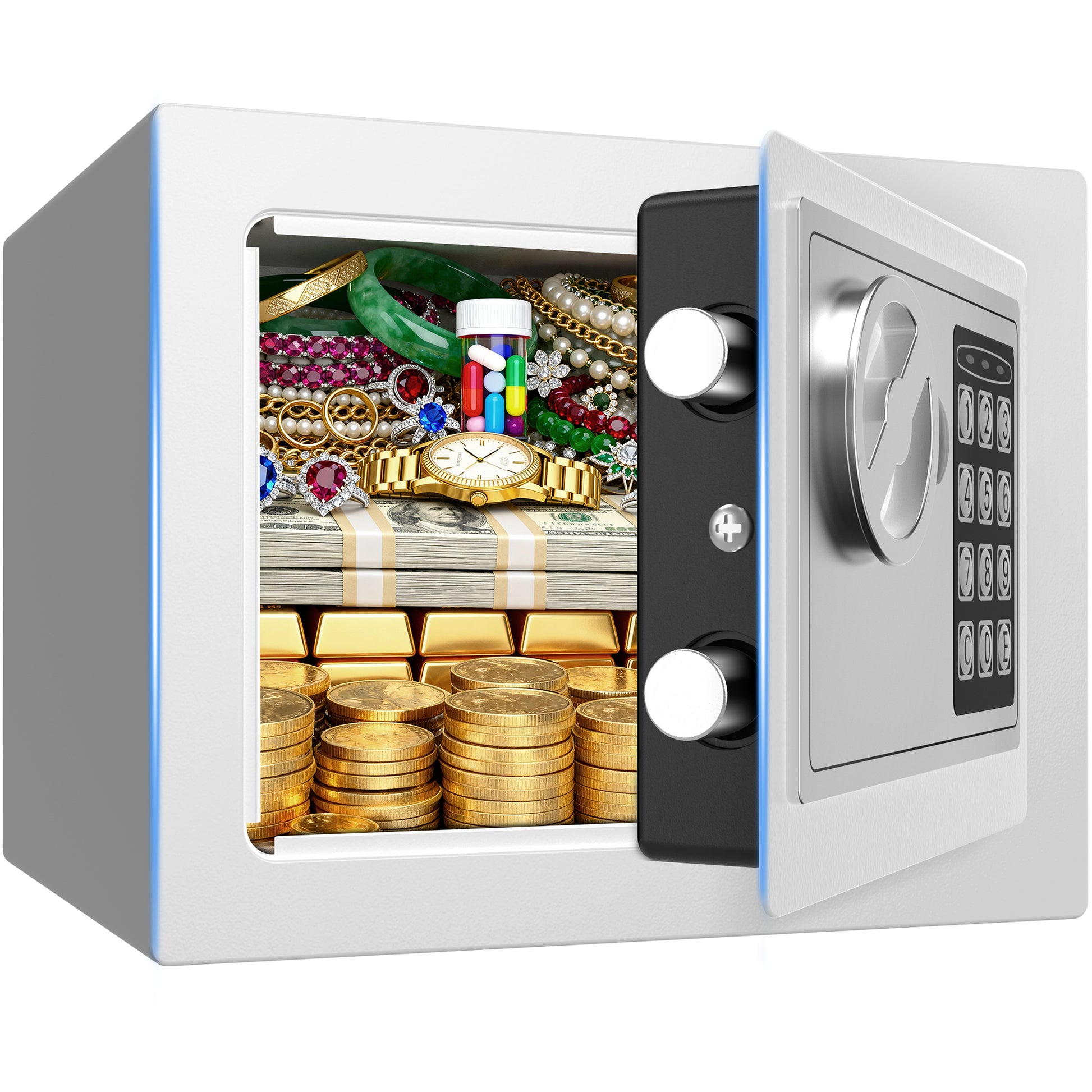 TNTANTS Electronic Digital Safe Box, 0.25 Cubic Feet Home Security Box for Office Hotel Business, Lock Box with Key Keypad for Cash Jewelry White