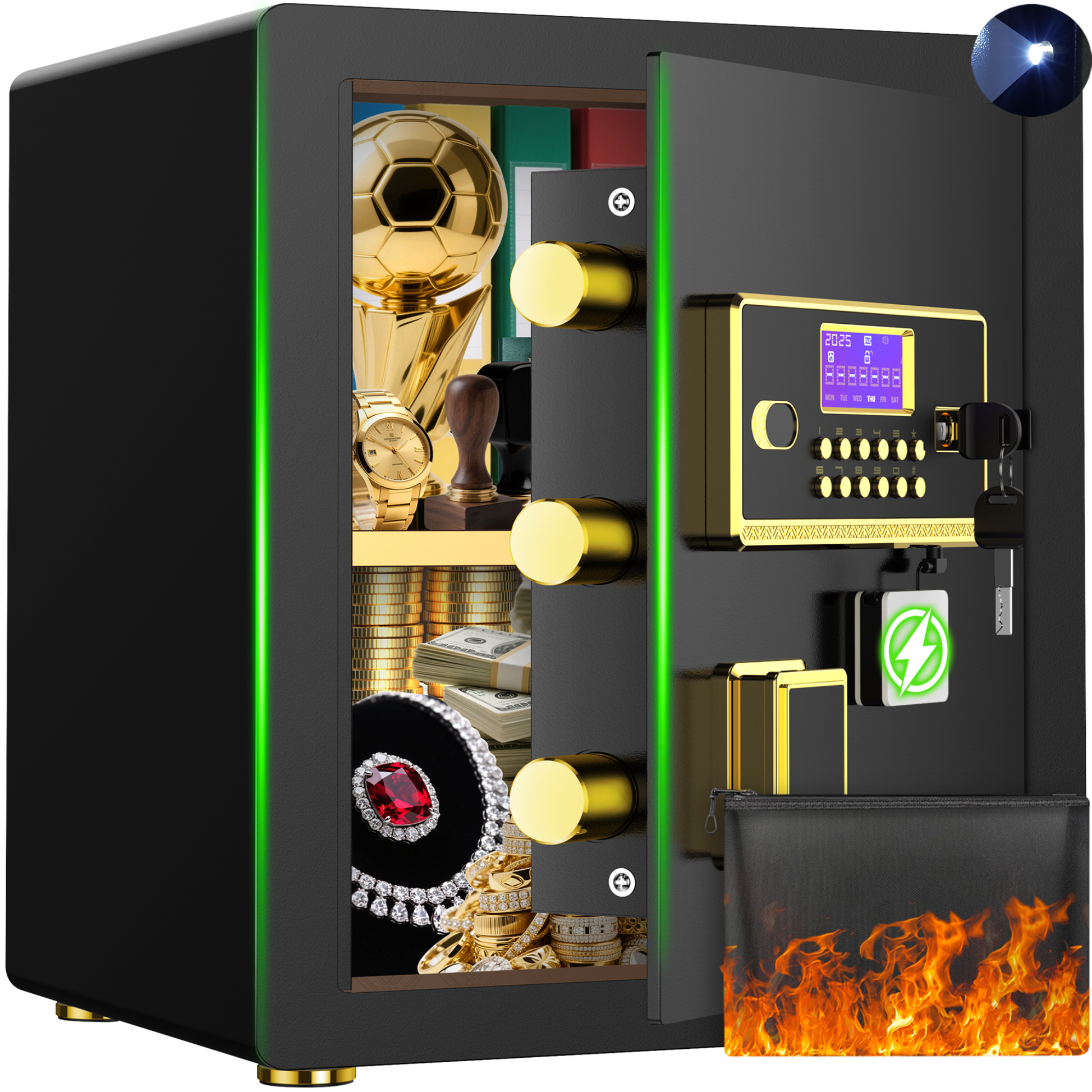 RYCUZO 3.0 Cuft Large Security Safe Box, Digital Keypad Lock, Built-in Alarm System & Fireproof Waterproof Bag, Home & Office Safe for Cash, Valuables (Black)