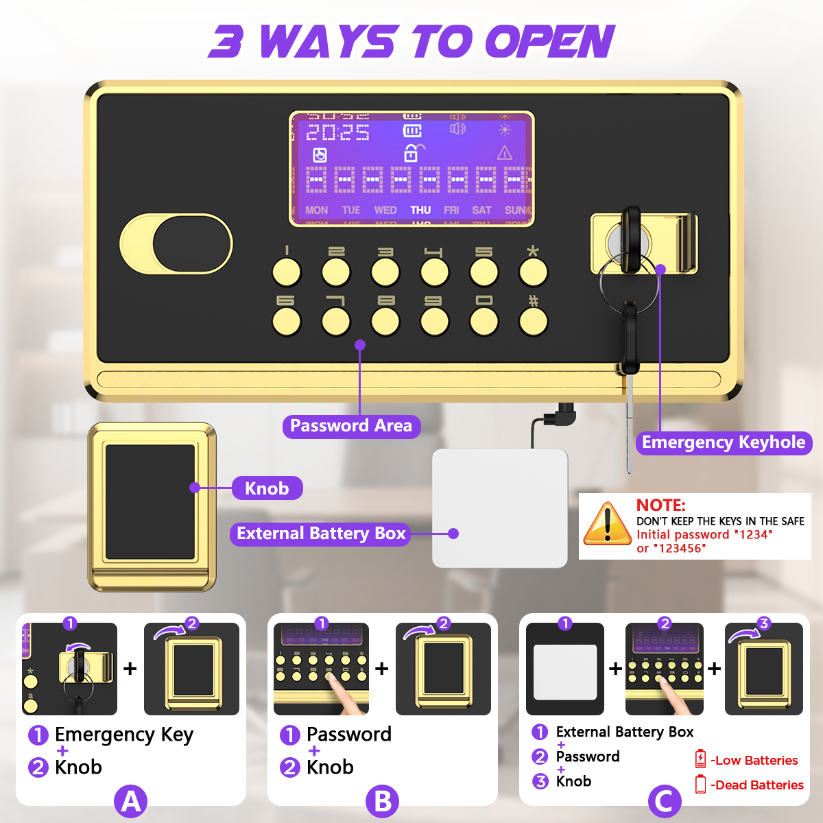 BESAFETY 5.0 Cuft Large Safe Box, Security Home Safe with Interior Safe Lock Box, Fireproof Waterproof Document Bag, Electronic Keypad Digital Lock, for House Office