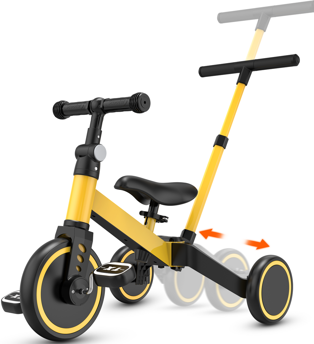 ODKDY 4 in 1 Toddler Bike, Kids Tricycle for 1-5 Years Old, Toddler Tricycle for Boy Girl, Baby Balance Bike with Parent Steering Push Handle, Removable Pedal, Adjustable Seat Yellow
