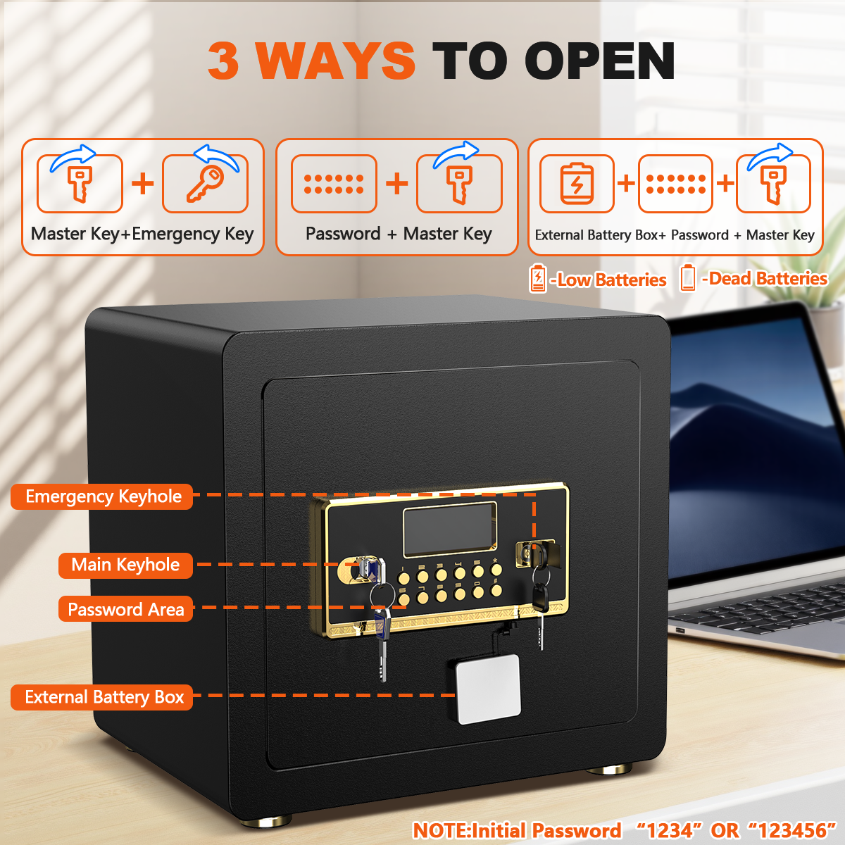 Gemaisil 2.5 Cuft Safe Box for Home & Office, Digital Keypad Home Security Safe With Fireproof Waterproof Bag & Adjustable Shelf(Black)